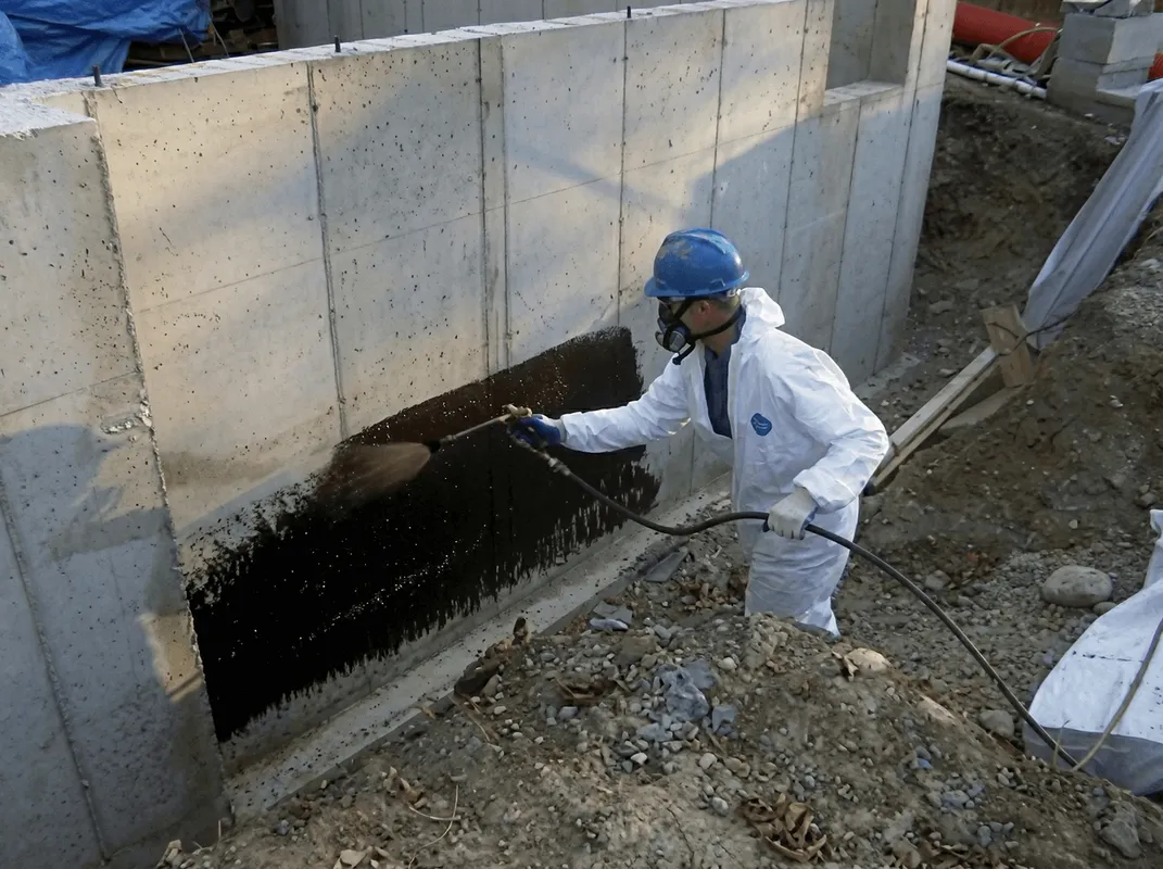 Professional waterproofing the exterior walls of the basement in Boise, ID